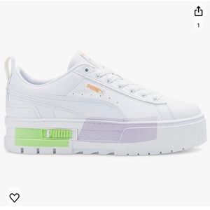 White + Pastel Color Block Platform Puma Sneakers EUC